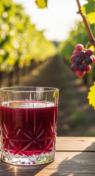 Refreshing Grape Juice in a Crystal Glass.