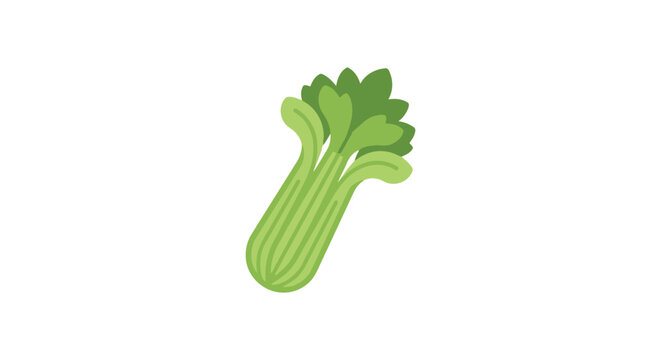 A green celery stalk is illustrated against a white background