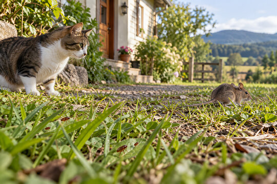 Cat and rodent with fleas in an animal health concept