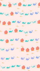 Cartoon Whales, Narwhals, Fish and Coral Pattern © salmawati