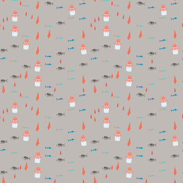 Cartoon sea creatures seamless pattern