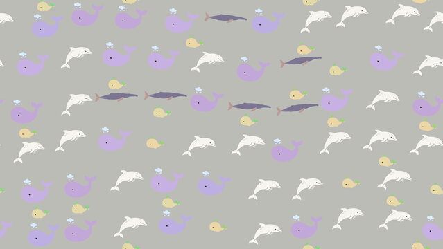 Cartoon whales dolphins and fish pattern