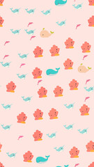 Cute Sea Creatures and Coral Pattern © salmawati