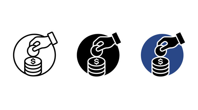 Payroll icon design set with hands placing coins on stack of money dollars symbols