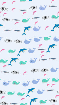 Seamless pattern of cartoon sea creatures