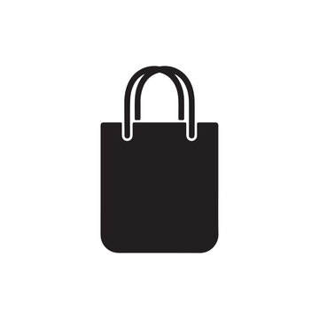 Simple shopping tote bag with two looped carrying handles, solid black silhouette vector illustration