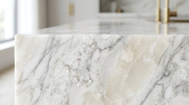 Elegant marble countertop with soft daylight and blurred interior background