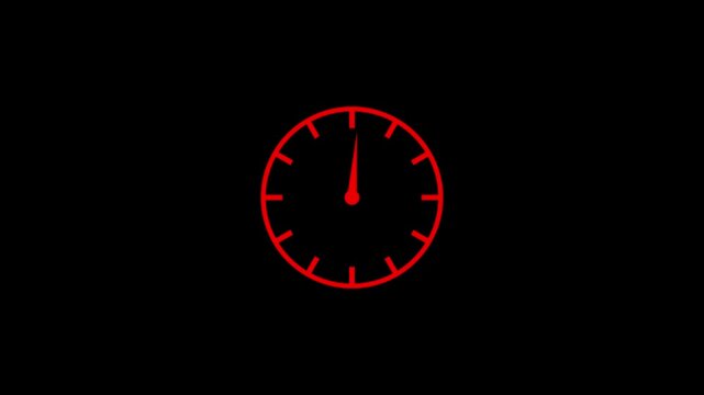 Twelve-hour clock running with continuously moving arrows, presenting a seamless dial loop and rapid twenty-four-hour