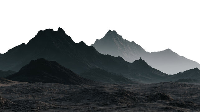 Dark volcanic mountains landscape isolated on transparent background
