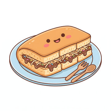 Cute martabak manis pancake illustration with chocolate sprinkles on