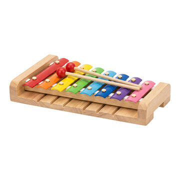 Red toy xylophone for kids, isolated on transparent background