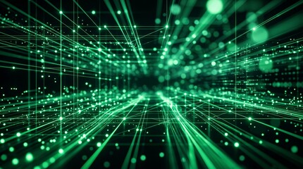 Fototapeta premium Futuristic technology concept with a green digital data stream and network background.