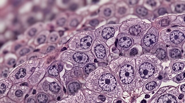Microscopic view of cellular tissue section with visible nuclei