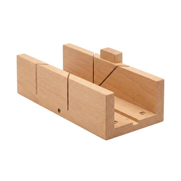 Light wooden mitre box for DIY, isolated on transparent background