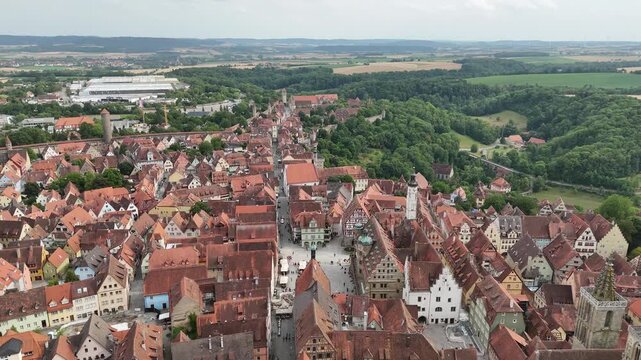 Aerial View of Rothenburg ob der Tauber Historic Medieval Town in Germany