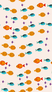 Cartoon Fish and Stingray Pattern
