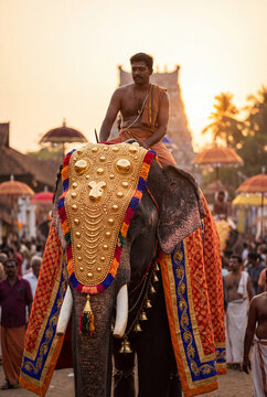 Decorated Kerala Temple Elephant in Colorful Festival Procession