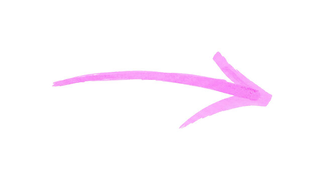 Pink marker arrow pointing right, hand drawn directional pointer symbol, drawn pink ink sign for navigation isolated on Transparent Background