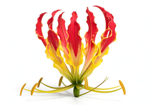Gloriosa superba flame lily glory lily red yellow bloom isolated