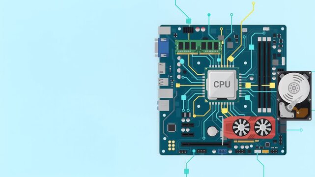 Computer Motherboard Components and Circuitry Infographic Vector Illustration