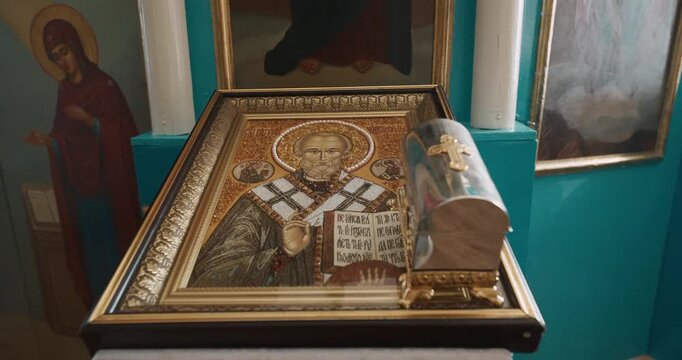Orthodox Icon of Saint Nicholas the Wonderworker in a Gilded Frame