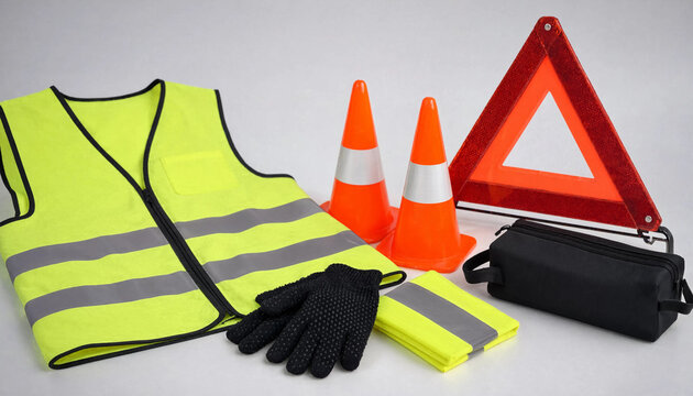 Professional Educational Concept Illustration and Equipment for Driving Safety Equipment Kit Auto Driver License Test Preparation Course