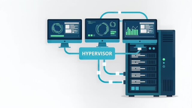 Hypervisor Virtualization Infrastructure Diagram with Virtual Machines and Server Tower