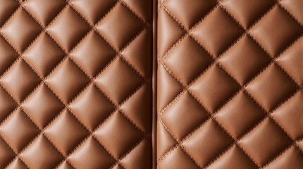 Fototapeta premium Diamond quilted leather wall panels featuring cognac hide stitched in a grid of channels
