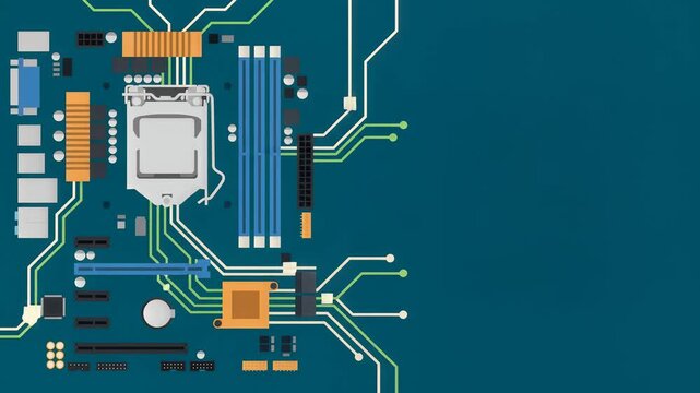 Computer Motherboard Circuit Board Schematic Blueprint Illustration