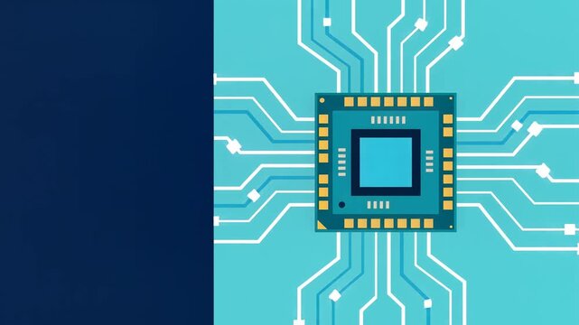 Microchip Processor with Digital Circuit Lines Vector Illustration