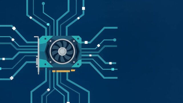 Graphic Card with Digital Circuitry Data Flow Animation