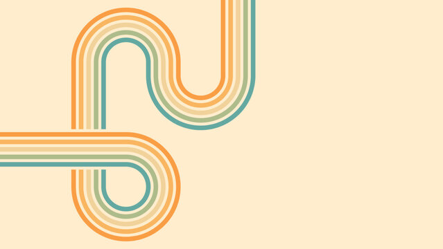 Abstract background of rainbow groovy Wavy Line design in 1970s Hippie Retro style. Vector pattern ready to use for cloth, textile, wrap and other.