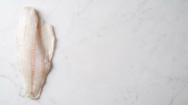 Raw John Dory fish fillet on white marble with copy space