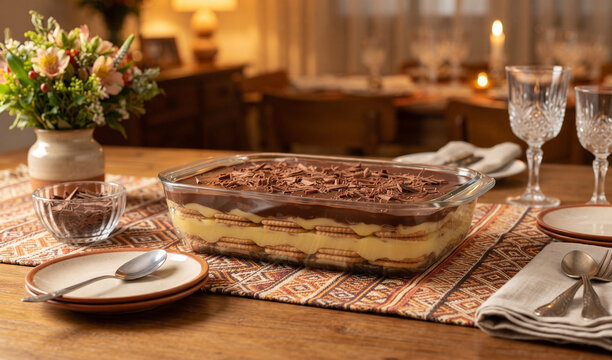Traditional Brazilian Pave:  a classic Brazilian Pave dessert. Beautiful visible layers of cornstarch biscuits soaked in milk, rich condensed milk custard, and smooth dark chocolate ganache. 