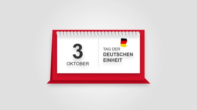 Red desktop calendar displaying the third of October for the German Unity Day celebration concept.