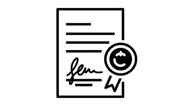 Copyright Symbol on Document with Signature and Seal Icon Isolated on Transparent Background