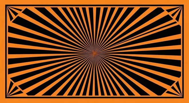 Abstract orange and black sunburst pattern with a geometric frame