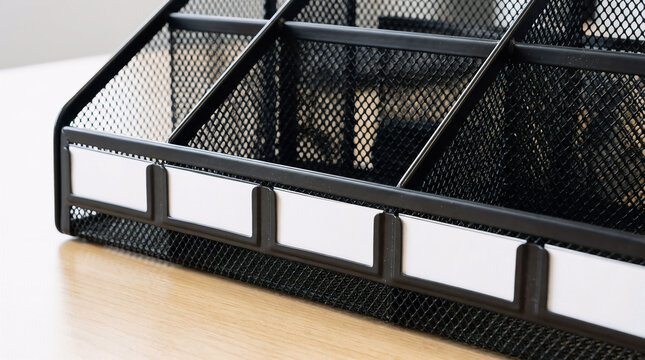 Black wire mesh desk organizer tray for documents and office supplies with document tray