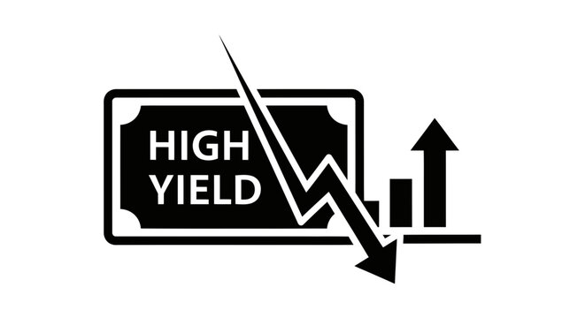 High Yield Money Icon with Falling Graph and Arrow, Isolated on Transparent Background