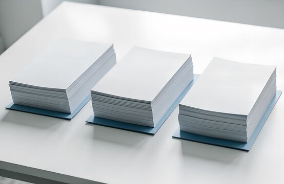 青い仕切り紙の上に3部そろえて置いた無地の資料