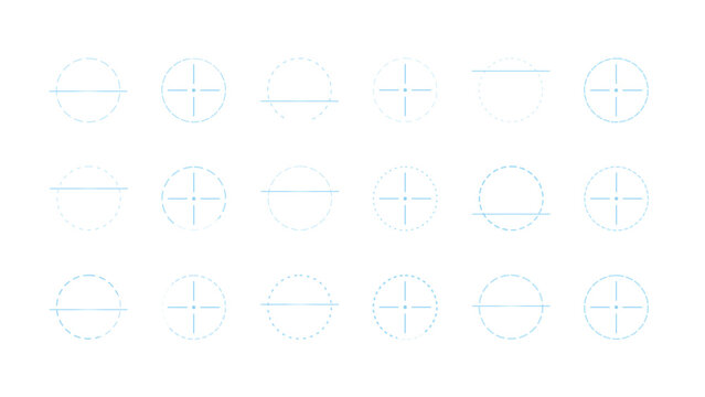 Set of blue registration marks and crosshair