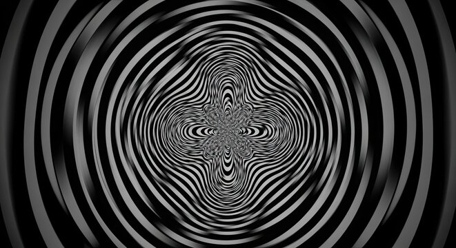 Abstract black and white circular ripple pattern with hypnotic optical illusion
