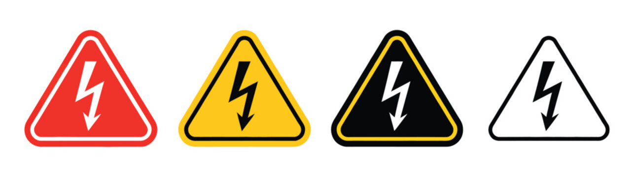 High voltage warning icon vector, electrical danger sign and safety alert symbol with hazard triangle for power systems