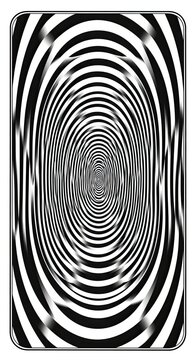 Black and white hypnotic tunnel pattern with oval shapes and optical illusion