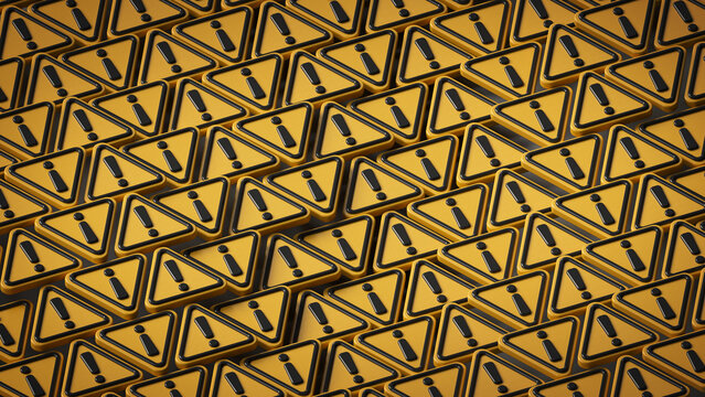 Multiple Warning Signs with Exclamation Marks 3D Render