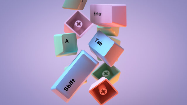 Colorful Keyboard Keys Filling the Screen 3D render
