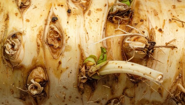 Japanese horseradish root showing natural texture
