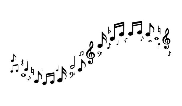 Musical notes decorative wave icon collection featuring eighth notes, treble clefs and flowing music symbols