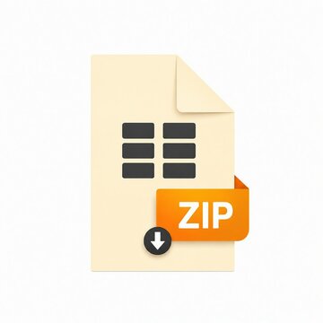 Download button icon with zip file illustration