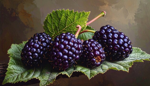 Ripe mulberries showing glossy dark skin
